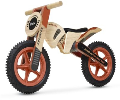 WILDNINS Side Bike Wooden Pedalless Bike for Children 3+ with Adjustable Saddle Motorcycle Balance Kids with 12 Wheels
