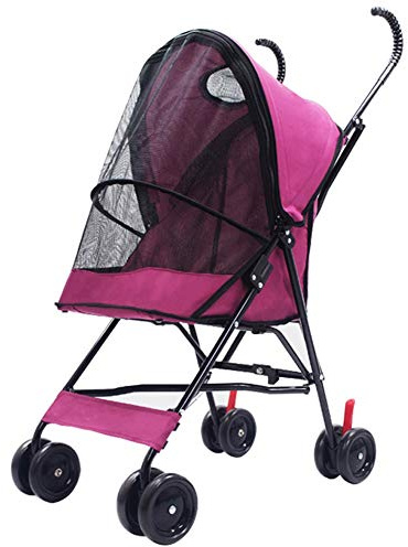 Faltbarer Kinderwagen für Katzen und Hunde, Trolley für Welpen, Jogger, Buggy, Hundetransporter mit Aufbewahrungskorb, maximales Gewicht 10 kg (Rosarot)
