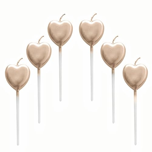 Herzförmige Geburtstagskerzen, 6 Stück Kuchen Dekoration Kerze Set für Geburtstagsparty, Hochzeit, Jahrestag, Valentinstag (Champagner Gold)