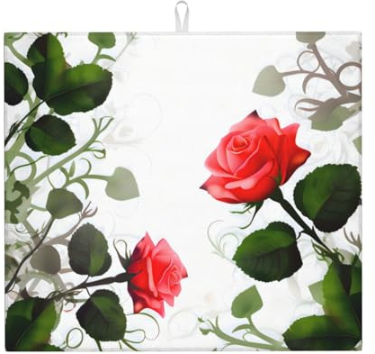 Hiedra Rosa Floral Con Hojas Estampado De Primavera, Tapetes para secar platos, tapete absorbente para escurridor de platos, tapete para fregadero, almohadilla de secado, 41X46 cm