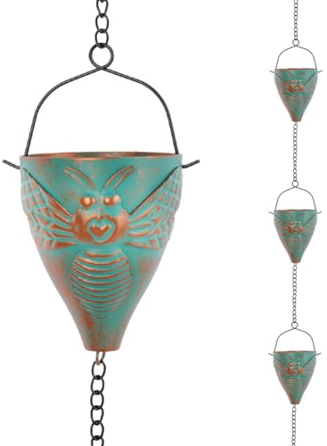 giole 3 m Regenkette für draußen, Regenkette mit 10 Bienenmuster-Bechern, verstellbare Regenfängerkette für Dachrinnen, Traufen, Drainage, Ersatz für Downpout