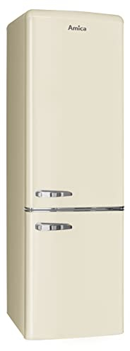 Amica KGCR 387 102 B Retro Kühl-/Gefrierkombination/Beige / 181cm (H) x 55cm (B) x 62cm (T) / Retro-Design/Kühlschrank mit Gefrierfach
