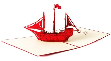 3D-Pop-Up-Grußkarte aus Papier, Skulptur, Dankeskarte für Jahrestag/Abschlussfeier/Geburtstag, rotes Segelboot