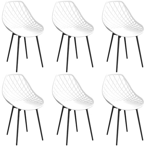 JIJIAN Esszimmerstühle 6er Set,stühle esszimmer mit Metall-Stuhlbeine,Wohnzimmer stühle,Gebogene Rückenlehne,modern stühle,Für Esszimmer,küchenstühle,Schlafzimmer und Garten-weiß