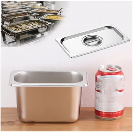 NJDQFA Rechteckig Buffet Speisenwärmer,Thermobehälter Für Speiseeis,Edelstahl Meal Prep Boxen Gastronormbehälter,1/9（17.5 * 10.8）,10cm0.8side