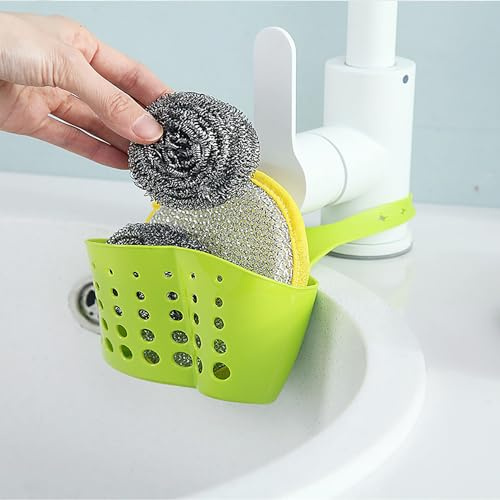 Wobestod 2 unidades de soporte estropajo, escurridor bayetas, organizador ajustable para fregadero, cesta colgante para esponja, cepillo, tapón para fregadero (verde)