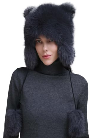 WUODHTW Faur-Fellmütze für Damen, niedlicher Waschbärschwanz-Hut, Uschanka, Trappermütze, Mütze, Totenkopfmütze, Eimerhut, Ohrenschutz, Lei-Feng-Hut