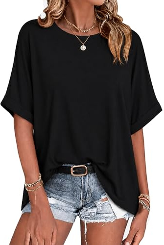 Wayleb Tee Shirt Oversize Femme Col Rond Manches Courtes | Coupe Oversize, Forme Ample, Style Décontracté, Design Basique, Pour Été, Maison, Vacances, Promenades et Usage Quotidien