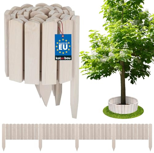 KOTARBAU® Beeteinfassung 200 x 20 cm, Rollborder aus Holz, Rasenkante | Flexible Beetumrandung, Beet Zaun, Abgrenzung für Blumenbeete, Mini Steckzaun, Garten Deko, Kiefernholz, Weiß