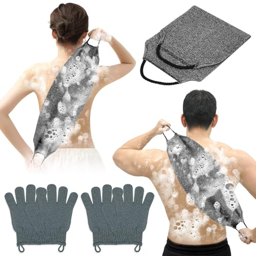 Vicloon Juego de Guantes de Baño Exfoliantes para la Espalda,5 Piezas Toalla de Ducha Exfoliante con Guantes de Ducha,Guantes de Baño de Cinco Dedos Para Hombres,Mujer,Exfoliar,Ducha,Spa,Masaje