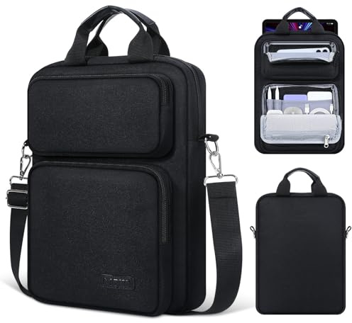 MoKo 13 inch Tablet Sleeve Bag for iPad Air M3 13, iPad Pro 12.9/11 inch, Galaxy Tab S9+ 12.4, Surface Pro 12.3, Handle Carry Case with Three Storage Layers & Detachable Shoulder Strap, Black