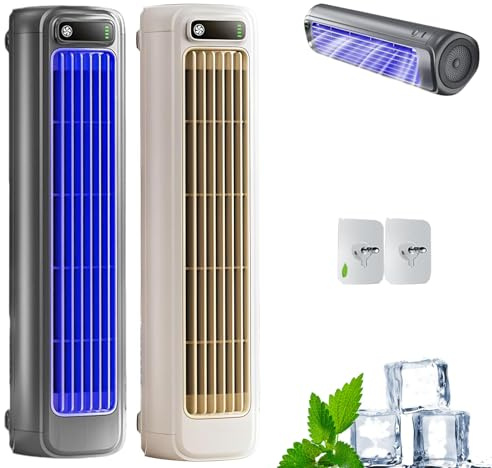 Shirem Rafraichisseur d'Air Silencieux, Mini Climatiseur Mobile, Portable Refroidisseur d'Air 3 Vitesses, USB Rechargeable, pour Chambre, Bureau, Maison (2PC-A)