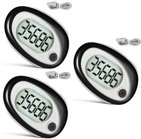 CLISPEED 3pcs Accurate Pedometer with Clip Lanyard Screen Step Counter for Hiking Walking Easy Reset Lightweight Design for All Ages