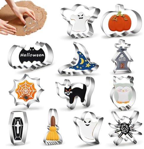 JUGUTA Moldes para Galletas de Halloween - 6 Piezas de Acero Inoxidable, Cortadores para Decoración de Galletas, Pasteles y Postres, Ideal para Fiestas y Repostería Casera
