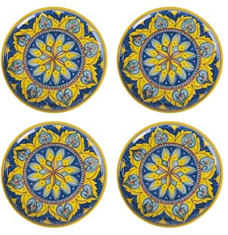 Lot de 4 assiettes à pizza en porcelaine - Extra larges - Diamètre : 33 cm - Élégantes assiettes plates en provenance d'Italie - Belle vaisselle en tant que set