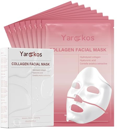 Yargkos 8 Pcs Collagen Facial Mask, Real Deep Overnight Hydrogel Face Sheet Mask Skincare, Moisturizing Hydrating Jelly Gel Mask, Elasticity Improvement, Pore Minimizing, Self Care Gifts for Women