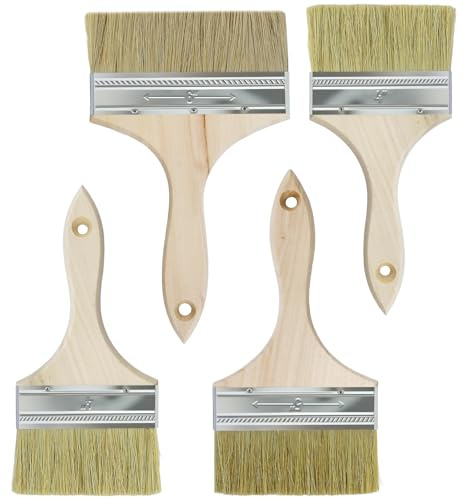 4 Stück Flachpinsel,Malerpinsel,Lasurpinsel 100mm/125mm/150mm, Lackierpinsel mit Holzgriff,Flächenstreicher,Pinselset für Lacke Lasuren Öle Wand-Farben Naturborstenpinsel