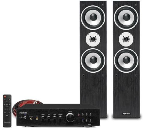 Fenton Floor Standing HiFi Tower Speaker System with AD220B Bluetooth Amplifier - SHFT60B Black