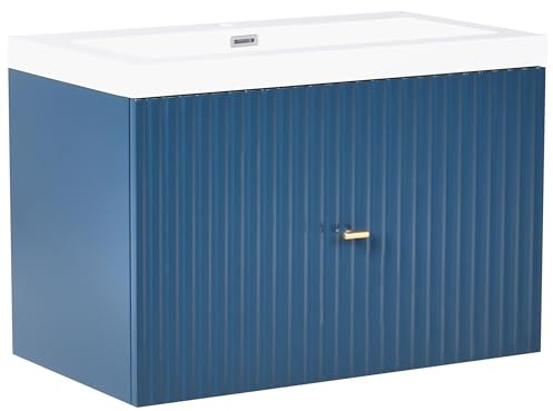 Beliani Mobiletto bagno a muro in MDF 2 cassetti 80 x 46 cm blu scuro