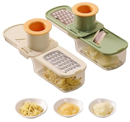 2 cortadores de ajo, molinillo de ajo multifuncional 3 en 1 con protector de mano y contenedor, fácil de usar y limpiar para cocina, cebolla.