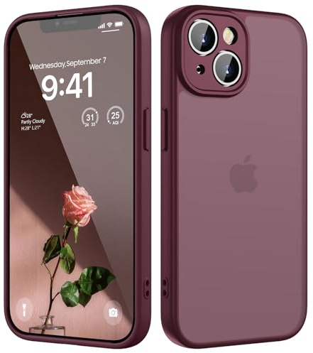 KPPIT for iPhone 13 case,Wine Red | Shockproof Military Grade Drop Protection, Frosted Translucent