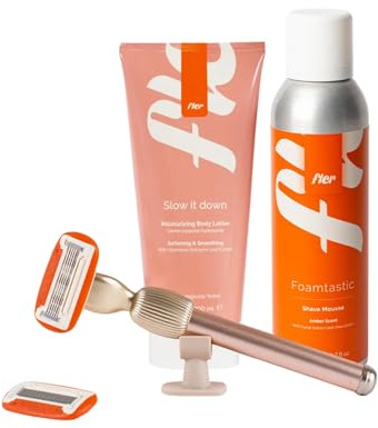 Fler Smooth Skin Set - Rasoio Donna con Supporto e 2 Lamette di Ricambio, Rasoi Unisex, Set con Mousse per la Depilazione e Crema Corpo Lenitiva, Lametta con Aloe Vera (Rosa Blush, Crema 200ml)
