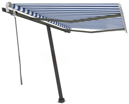 Einziehbare Standmarkise Handbetrieben 300x250 cm Blau/Weiß mit Aluminiumrahmen und Polyesterstoff für Terrasse Garten
