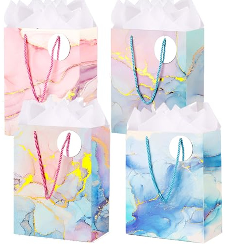 4 Pack Large Gift Bags with Tissue Paper,Marble Design,26X32X10CM | Paper Bags for Girl Women's Birthday Mother's Day Anniversary Wedding Thanksgiving Christmas ALL OCCATION