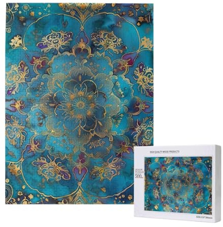 Kunstvolles Mandala-Design, schönes goldenes Blumenmuster, personalisierbar, 500 Teile, Holzpuzzle für Erwachsene, individuelles Portraitbild