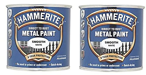Hammerite Smooth White Direct To Rust Paint For Metal Restore 250ml x 2