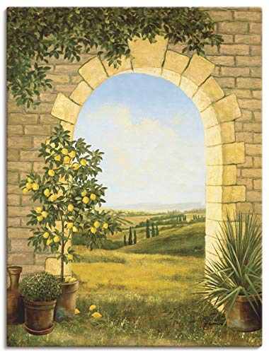 ARTLAND Wanddeko Leinwand Bilder Wandbild 45x60 cm Fensterblick Toskana Landschaft Natur Malerei Torbogen Aussicht T4AK
