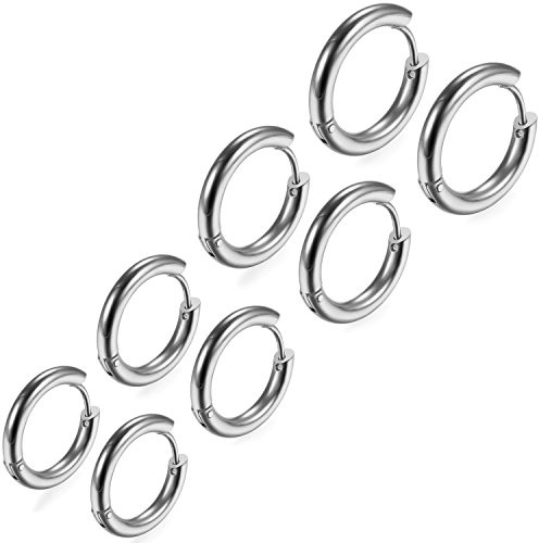 Flongo 18 mm – 24 mm rostfritt stål örhänge däck huggie örhängen öronsmycke vikbart kreoler silver O-ring polerad unikt män, kvinnor, Rostfritt stål, Ingen ädelsten