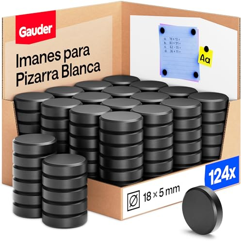 GAUDER Aimants pour Tableau Blanc, Réfrigérateur & Bureau - Disques Magnétiques Ronds Puissants - Aimants Noirs pour Un Usage Quotidien (124 pièces - 18 x 5 mm)