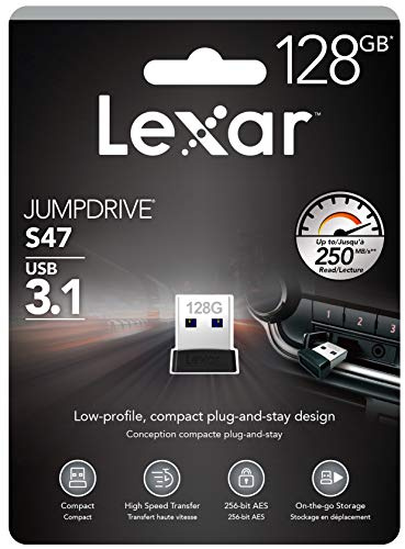 Lexar Jump Drive S47 Range 128 GB USB Stick 3.1 Extra Slim Plug and Stay Design, LJDS47-128ABBK