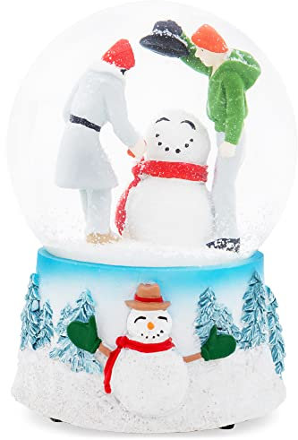 Elanze Designs Building Schneemann 100 mm Musik-Glitzer Schneekugel spielt Melodie O Weihnachtsbaum