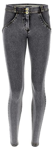 Freddy - Wr.up® Superskinny Push Up Organic Jersey-Denim Jeggings, Grå jeans – gula sömmar, XS