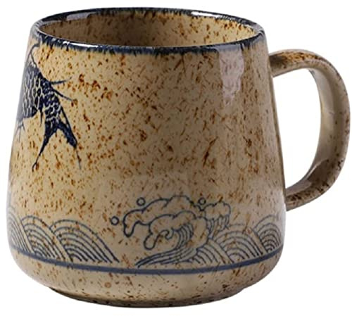 FülleMore 350ml Kaffeebecher Milchbecher große Keramiktasse Porzellan Kaffeetasse Teetasse Espressotasse Becher mit Henkel ø7.5 x H9cm,für Kaffee Tee Milch Cappuccino (Fisch)