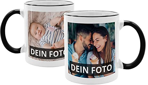 PhotoFancy® - Fototasse beidseitig Bedruckt - Personalisierte Tasse mit eigenen Fotos selbst gestalten - Schwarz