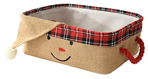 YFNHOME Weihnachts-Ornament-Aufbewahrungsbox, Organisator für Weihnachtsdekorationen, Jute-Weihnachtskorb für Kinder, zusammenklappbare Geschenkkörbe ohne Inhalt mit Griffen (Weihnachtsmann).