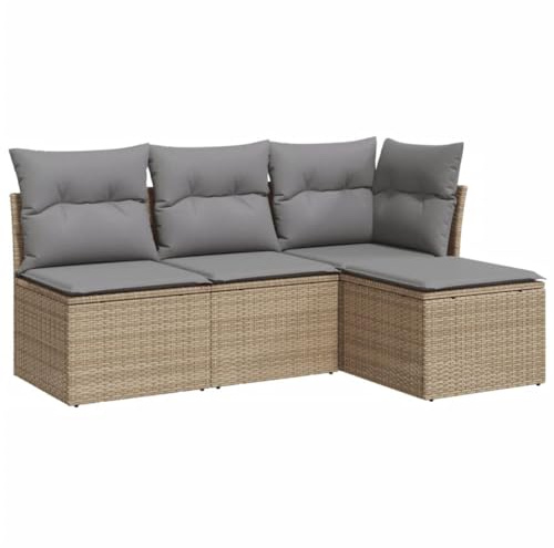 vidaXL 4-TLG. Garten-Sofagarnitur mit Kissen Beige Poly Rattan