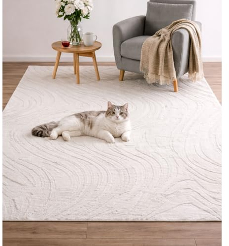 VIMODA Teppich Wohnzimmer Teppich Schlafzimmer 3D Effekt modern Weich kurzflor Wellenmuster Qualitativ,Farbe:Creme;Maße:160x230 cm