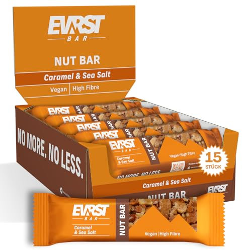 EVRST Nut Bar Caramel And Sea Salt 15 x 35g Bars, 190kcal Per Bar, Gluten Free, High Fibre, Free From Palm Oil, Without Artificial Flavours and Colours, Natural Protein