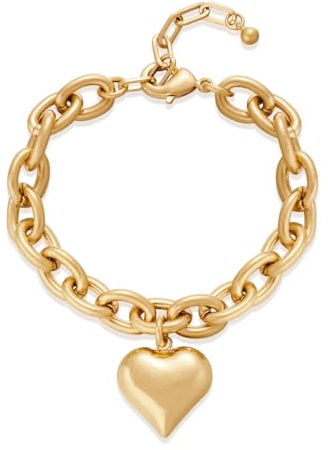 ENSKEFEN Klobige Bauschige Herz Armbänder für Damen Verstellbares Gold Bettelarmband Liebesherz Armband Valentinstags Armband