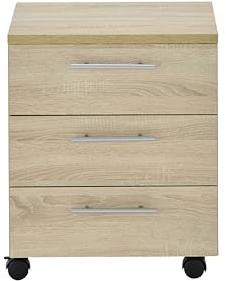 AVANTI TRENDSTORE - Madesimo Rollcontainer aus laminiertem Holz mit 3 Schubladen in der Farbe Sonoma Eiche - Maße LAP ca. 40x56x39 cm