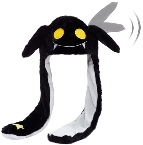 Hpfulseazn Ear Moving Jumping Warm Plush Animal Hats Movable Dancing Ear Flap Hat Earflaps Movable Fluffy Cap(Black Bat)