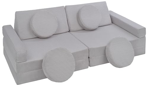 Velinda Divano da Gioco modulare per Bambini, Divano modulare, Set di mattoncini (Colore: Grigio (Cord))