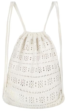 MilyaDE Stroh Rucksack Strandtasche Handarbeit Daypack Kordelzug Böhmische Schultertasche für Frauen Reisen Urlaub