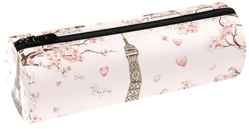 VAPOKF Trousse à crayons en cuir avec motif tour de cerisier rose - Pour ranger des stylos, des pièces de monnaie, des cosmétiques, des cosmétiques, des articles de papeterie, l'école, le bureau