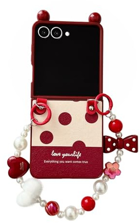 JRCYVTA Étui mignon pour Samsung Galaxy Z Flip 7, design à motifs de pois à la mode, étui de téléphone Flip 7, coque de téléphone pliable pour femmes, dames et filles (avec bracelet) multicolore