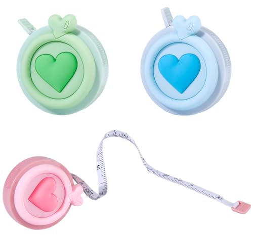 BEAMARKER Cinta Métrica Retráctil de PVC con Forma de Corazón, 3 colores, 3 pulgadas, 60 m, Minicinta Métrica con Dibujos Animados, para Medir el Cuerpo, Coser, Sastre, Manualidades, Verde, Azul Y Ros
